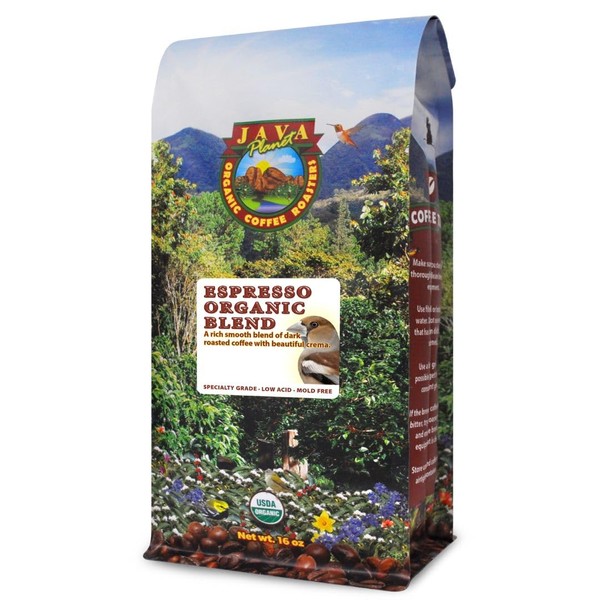 Java Planet, frijoles de café orgánicos, mezcla de espresso, tostado oscuro gourmet de café de grano entero arábica, certificado orgánico, sombra cultivada a altas alturas 1 Pound (Pack of 1)