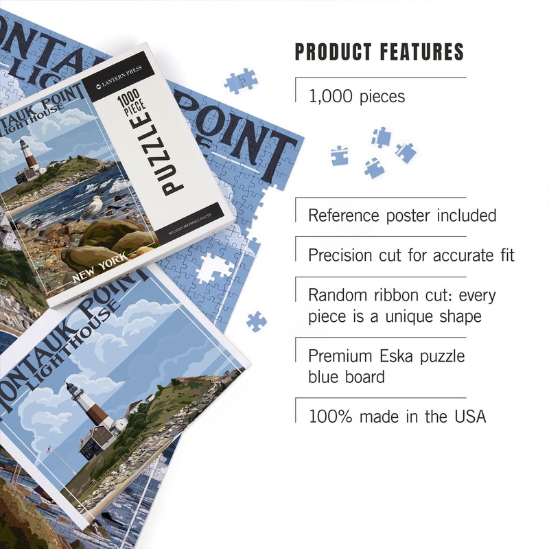 Lantern Press Montauk Point Lighthouse, New York, 1000 Piece Jigsaw