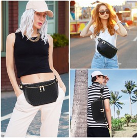 Small Crossbody Bag for Women Trendy - PU Leather Fanny Pack Belt Bag Stylish Sling Bag Chest Shoulder Purse Woven Bum Bag Travel Waist Bag with Adjustable Wide Guitar Strap - Gray