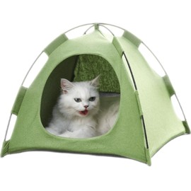 No Assembly Required Cat Tent Portable Outdoor/Indoor Cooling Cats Cave Bed Lightweight for Indoor Cats and Small Dogs with Cool Mat Summer Cat House Large 19x19x16 in (Green)