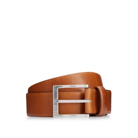 BOSS Men's Erron Sz35 Italian Leather Belt with Silver Clasp, m brown214