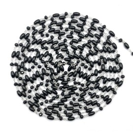 Black Spinel Jade 36 Inch 92.5 Sterling Silver Plated 4 mm - 4 x 6 mm Rondelle Drum Faceted Smooth Beads Necklace Chains Bulk for DIY Necklace Bracelet Choker Jewellery Making DIY Crafting 3 Feet