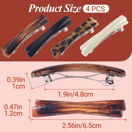 YALOJE 4pcs Small French Hair Barrettes for Women, 2.56" Non-Slip Tortoise Shell Hair Clips, Glossy Curved Flat Decorative Hair Accessories for Thick, Long, Thin Hair- 4 Colors