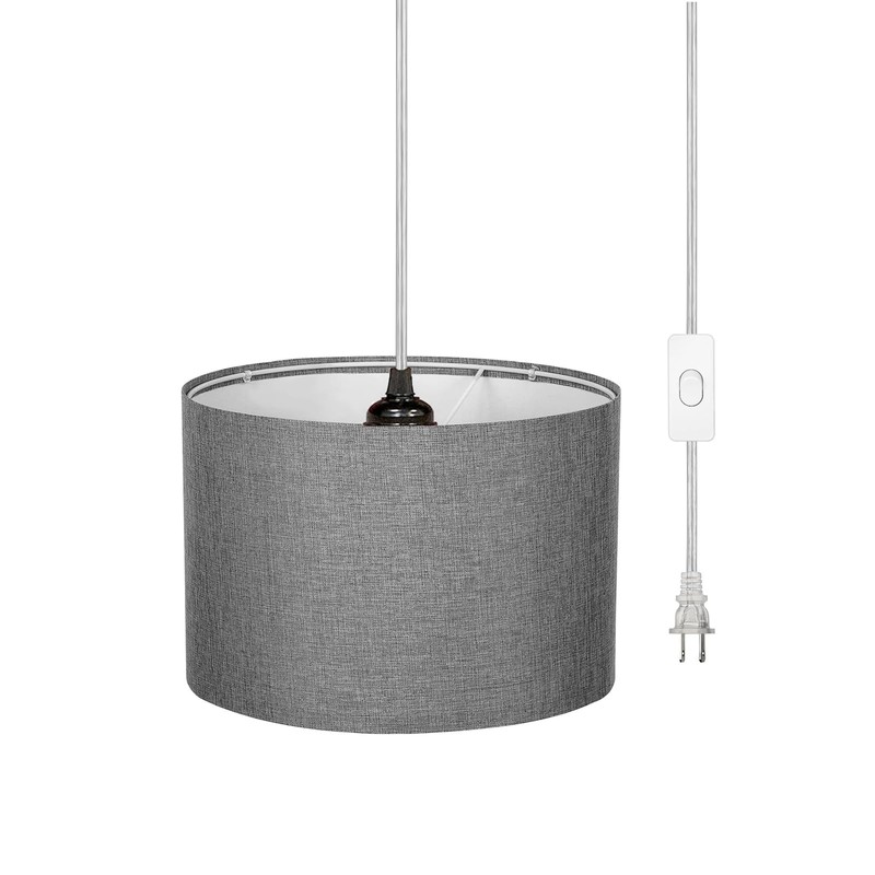 ZSLAIFU 15FT Plug in Pendant Light, Hanging Lamp with Switch,Gray