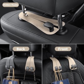 KAFANLIN Car Headrest Hooks for Purses and Bags Cute Leather Car Seat Back Head Rest Double Hooks for Shipping Bags Cute Pink Beige Car Accessories Headrest Back Seat Handbags Hook (black 2 pack)