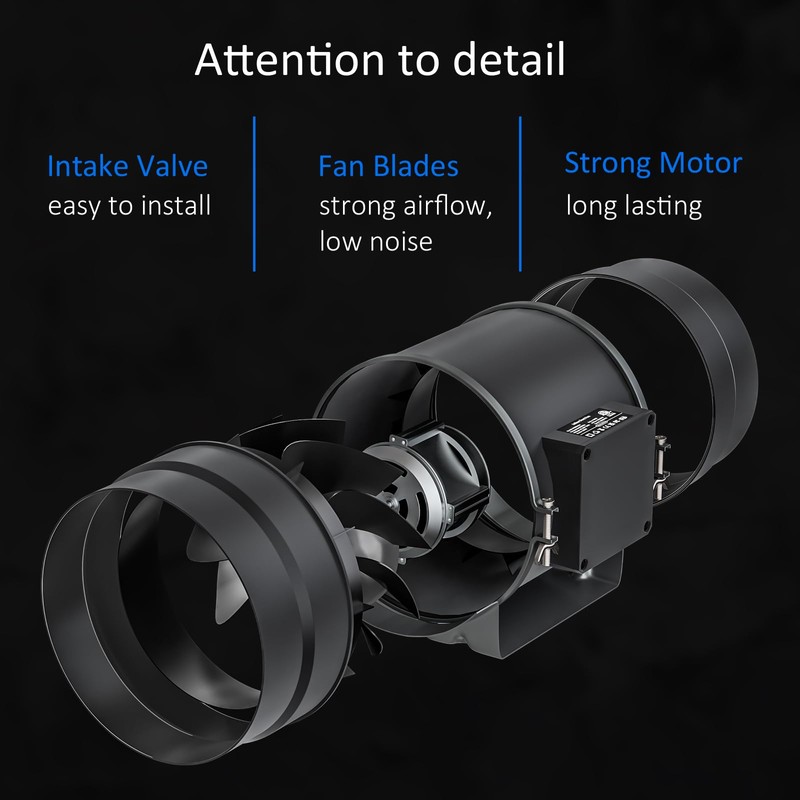 Toolazy Quiet 8" Inline Duct Fan 831 CFM Ventilation Exhaust