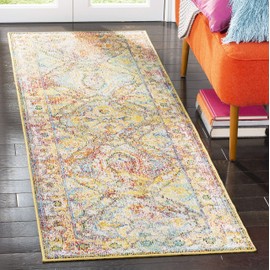 SAFAVIEH Crystal Collection CRS516A Boho Chic Oriental Distressed Non-Shedding Living Room Entryway Foyer Hallway Bedroom Runner, 2'2" x 7' , Light Blue / Orange