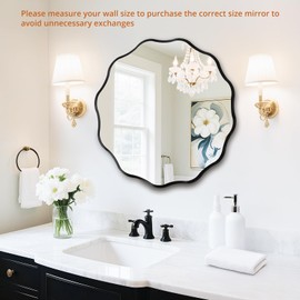 Fabuady Black Round Wavy Edge Mirror - 20'' Circle Wall Mirror with Metal Frame, Decorative Hanging/Leaning Mirror for Bathroom, Bedroom, Living Room, Hallway, Entryway, Office, Home Decor