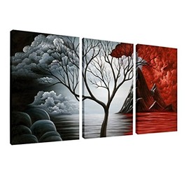 Wieco Art Extra Large The Cloud Tree Modern Gallery Wrapped Giclee Canvas Print Artwork Abstract Landscape 3 Panels Pictures on Canvas Wall Art Ready to Hang for Living Room Kitchen Home Decor XL