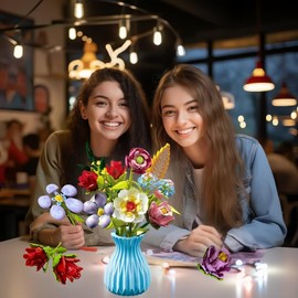 TANSAR Bouquet Kit with Vase, 691 Pieces Flower Building Blocks, Flower Bouquet Botanical Collection for Adults, Women, Office and Home Decoration, Gifts for Mother's Day, Valentine's Day, Birthday