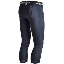 COOLOMG Mens Basketball Leggings 3/4 Capri Tights Baselayer Shorts Adults Youth Black S