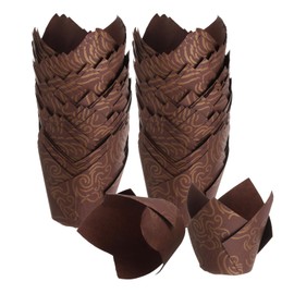 sourcing map 150 Pcs Tulip Baking Cups Cupcake Muffins Liners Paper Greaseproof Wrappers for Wedding Birthday Party Festivals Christmas, (Gold Clouds, Coffee)