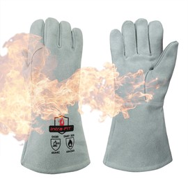 Intra-FIT 932℉/500°C Heat Resistant gloves, Fire Proof Foundry Leather Gloves for Fireplace,Welding,BBQ,Grill,Furnace,Fire Pit,Blacksmith(XL)