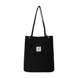 RoomTour Corduroy Tote for Women Large Shoulder Bag Handbags Ladies Shopper Tote Bag Daily Use, black