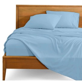 Extra Deep Pocket Sheets - Queen 4 Piece Sheet Set - Extra Deep Bed Sheets - Queen Size Sheets Deep Pocket - 18 to 24 Inch Extra Deep Pocket Fitted Sheet Set - Cotton Extra Deep Sheets Light Blue