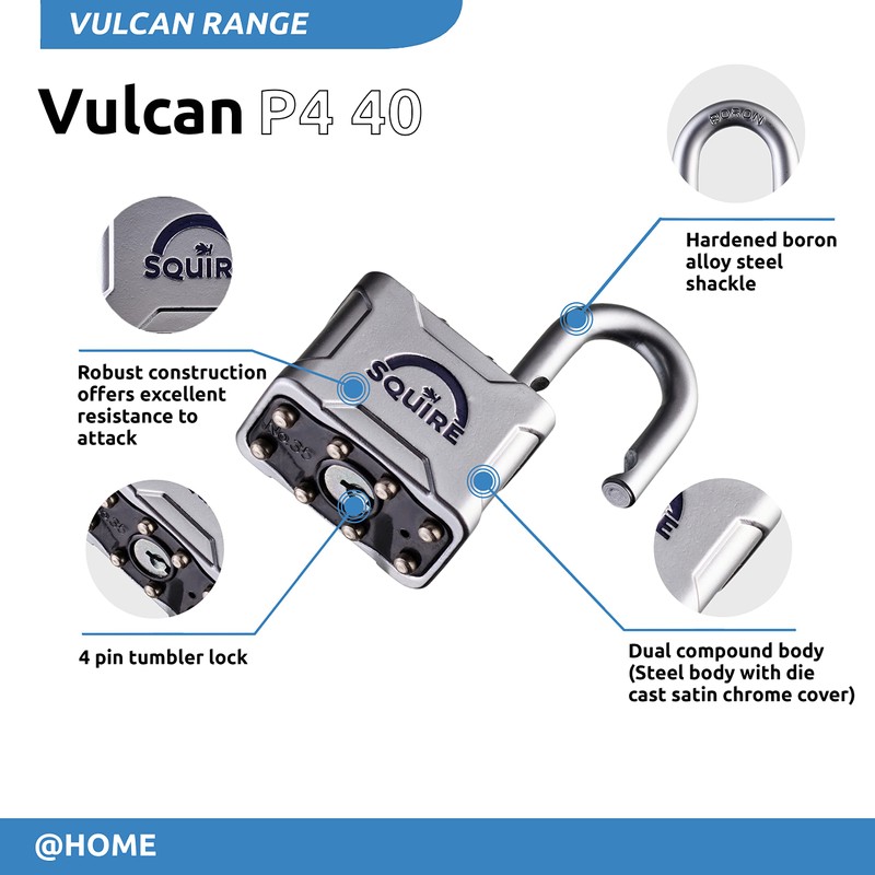 Squire Heavy Duty Padlock (Vulcan P4/40) - Toughest Open Shackle