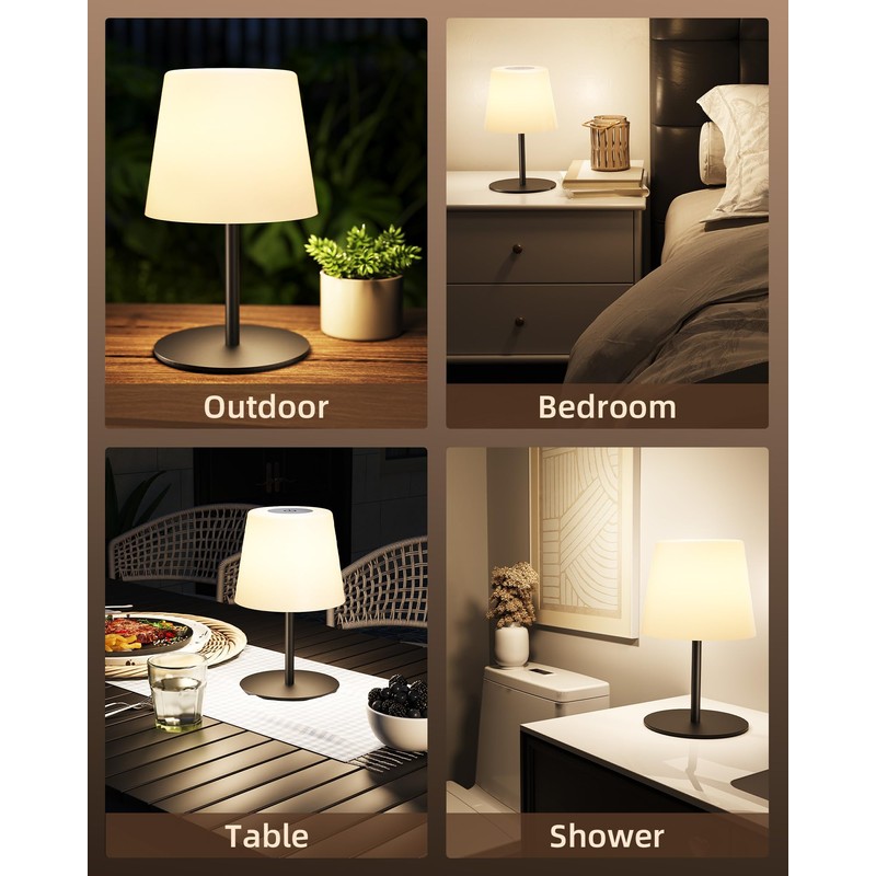 EZVALO Outdoor Cordless Table Lamp, IP65 Waterproof 4500mAh Rechargeble Shower