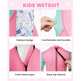 Gogokids Children's Wetsuits, Thermal Swimwear, Girls' One-Piece Swimsuits, 2.5 mm Neoprene Diving Suit, Rash Guard, Snorkel Suit, UV Protection 50+, M