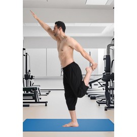 LUYIJIESHENG Men's Black Linen Capri Pants Beach Yoga Baggy 3/4 Shorts Lightweight Drawstring Elastic Waist with Pockets Size L