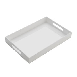 KEVJES Glossy White Acrylic Serving Tray with Handles-Butler Trays for Coffee Table, Snacks,Breakfast in Bed, Kitchen Countertop,Vanity,Makeup Organizer,Ottoman (White, 10x15 Inch)