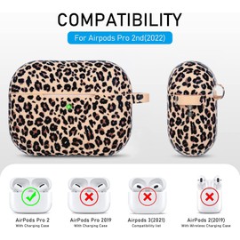 Leopard Silicone Compatible with AirPods Pro 2 Case 2022/2023, Gawnock Soft Case Cover Flexible Compatible with AirPods Pro 2nd Generation Print Cover Women Girls with Keychain - Khaki Leopard/Cheetah