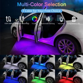 CARFIB 7 Color Car Led Door Lights Projector Magnetic Interior Wireless Door Panel Courtesy Warning Lamp Waterproof Infrared Sensing Welcome Projection Lights 2 Pack