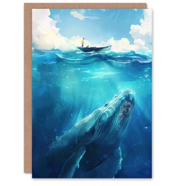 Artery8 Whale Under Boat Oil Painting Sea Animal Greeting Birthday Card Him Her All Blank