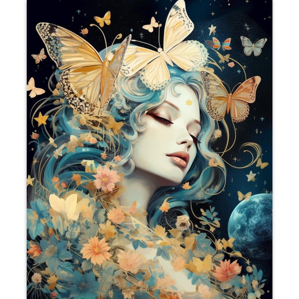 Butterfly Woman Paint by Numbers for Adults Beginners, DIY Digital