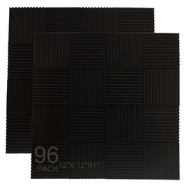 96 Pack Allxinlog Absorb the echo Acoustic Foam Panel Wedge Studio Soundproofing Wall Tiles 12" X 12" X 1" (96-BLACK)