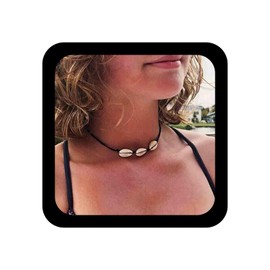 Allereyae Boho Shell Choker Necklace Vintage Layered Leather Necklace Black Choker Necklace Personlized Velvet Necklace Chain Jewelry