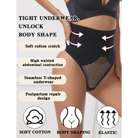 Maeau Girdle Correction Panties, T-back, High Waist, Pelvic Shorts, Women's Shaping Shorts, Corset, Conceals Belly Stomach, Fine Display, Hip Lift, Tummy Tightening, Shapewear for Compression, black