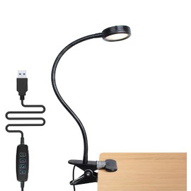 Desk Lamp, [3 Color Modes & 10 Level Brightness] LED Reading Light with Clamp, Flexible Gooseneck Book Light for Kids Reading in Bed at Night Clip on Table, Headboard, Dorm - 15.8‘’ (Black)