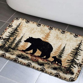Viajar Bear Bathroom Rugs, Farmhouse Country Rustic Forest Black Bear Bath Mats,Hunting Camping Bath Rug Sets for Bathroom Bedroom Kitchen Outdoor Indoor 17x29 Inch