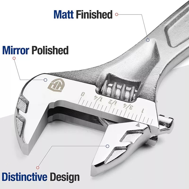 WORKPRO 8" Adjustable Wrench Cr-V Steel Mirror Polished 3/4" Jaw