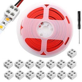 RUNCCI-YUN 15 Pack led Light Strips Connectors 8mm 2 Pin Solderless White 5V 12V 24V LED Tape Light Connectors with 65.62FT 22AWG Cable