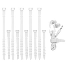 HARFINGTON 10pcs Reusable Cable Ties 4.45" 7.09" Silicone Adjustable Zip Ties Straps for Electrical Cords Organizer Earphones Phone Charger Home Office Table Desk, White
