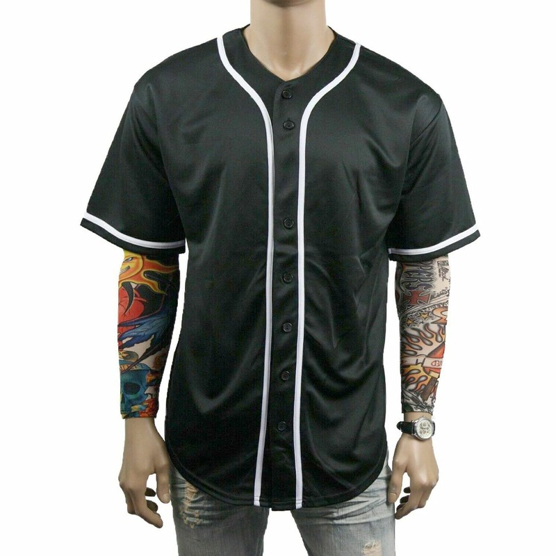 Pullonsy Mens White Plain Baseball Jersey Button Up Mesh Cool