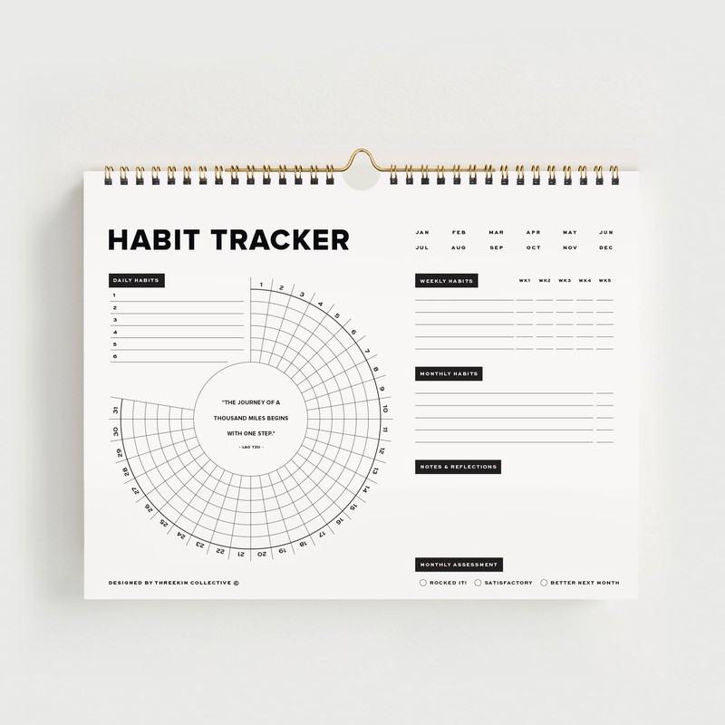 ThreeKin Daily Habit Tracker, Personal Goal Setting Planner