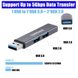 USB to USB Adapter,USB A to USB A, 3-Port USB 3.0,2.0 Splitter USB Extention,Mini USB Hub for Laptop,PC,All-in-One, Keyborad,Mouse,Flash Drive,SSD,Portable in Grey,Aluminum,YaimhSound