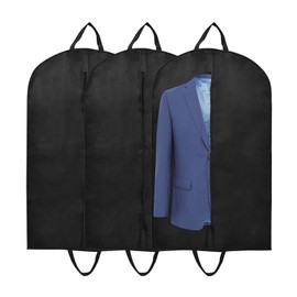 Suit Bag, 3 PCS Mens Suit Covers, Reusable Suit Bags For Men, Clothes Covers With Handles for Travel, Foldable And Washable Suit Carrier Bag, for Wardrobe And Travel Dustproof(Black)
