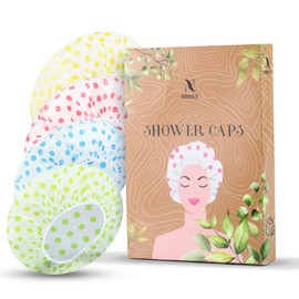 N Nimxy Nimxy Pack of 4 Shower Cap, Reusable Shower Caps For Women & Men - Waterproof with Elastic Band & Soft Lining (Dotted)