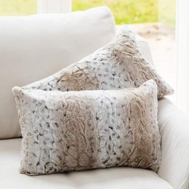 Cheer Collection Embossed Faux Fur Throw Pillows - Set of 2 Lumbar Couch Pillows, 12" x 20" - Snow Leopard