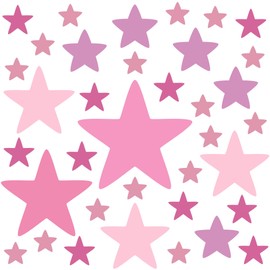 PREMYO Set of 36 Star Wall Stickers Kids - Nursery Decor Easy to Apply - Decals for Bedrooms for Girls Pastel Rose