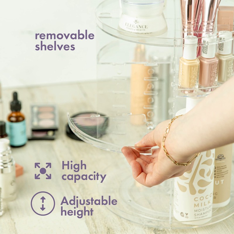 360 Rotating Makeup Organizer - Adjustable Shelf Height and Fully