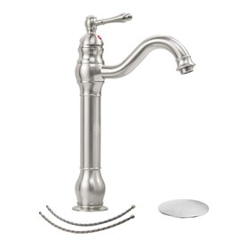 Bathfinesse Bathroom Faucet Brushed Nickel Vessel Sink Faucet 360° Swivel Long Spout Gooseneck Single Handle 1 Hole Vessel Faucets with Pop Up Drain Stopper None Overflow Supply Lines Lead-Free