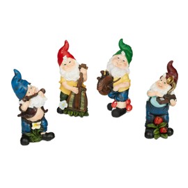 Relaxdays Garden Gnomes Set of 4 Musicians Weatherproof Miniature Figures Frost-Proof Decorative Gnomes Outdoor Polyresin Colourful
