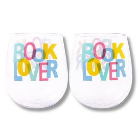 Draper James Stemless Wine Glass Set of 2, BPA-free Acrylic Glasses, 17 Ounce Capacity Plastic Wine Cups, Book Lover