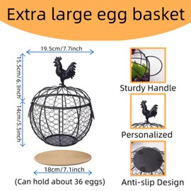 Wire Egg Basket for Gathering Fresh Eggs with Handle | Metal Egg Holder Countertop | Farm Fresh Egg Collection Storage Holder | Suitable for Kitchen, Countertop and Farm (About 36 Eggs)