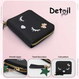 AdiStylinno Small Purses for Women, Leather Cute Coin Purse with Zipper, Fashion Small Wallet Change Purse Card Holder Wallets with Card Slots and Zip Pocket (Black)