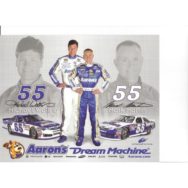 2012 MARK MARTIN / MICHAEL WALTRIP "AARON'S" #55 NASCAR POSTCARD